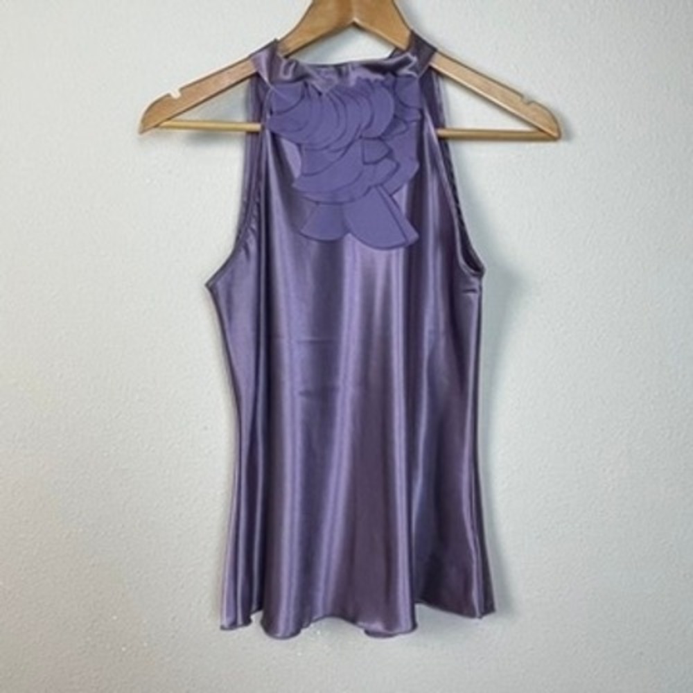 BCX Lavender Satin Floral Halter Top Women's Size S Y2K‎ Party Evening Blouse